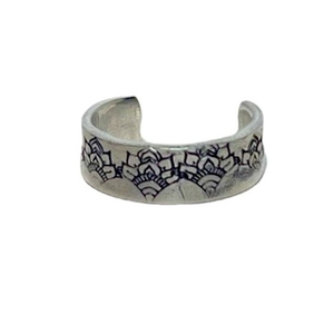 Handmade 8 hand stamped boho mandala‎ hypoallergenic adjustable cuff ring